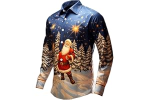 Mens Ugly Christmas Shirt Button Up Long Sleeve Regular Fit Tops Casual Funny Cute Xmas Plaid Graphic Printed Shirts