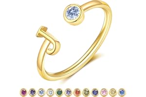 ZNBOH Gold Birthstone Initial Rings for Women Non Tarnish Dainty 14K Gold Plated Adjustable Letter Ring for Teen Girls Stackable Cute Thumb Pinky Fashion Unique Open Simple Birthday Gifts Jewelry