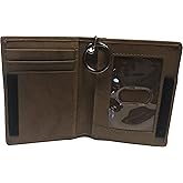 Two-Fold Small Dual Clear Window Leather Bifold ID Card Holder Wallet and Key Chain for Men and Women (Brown)