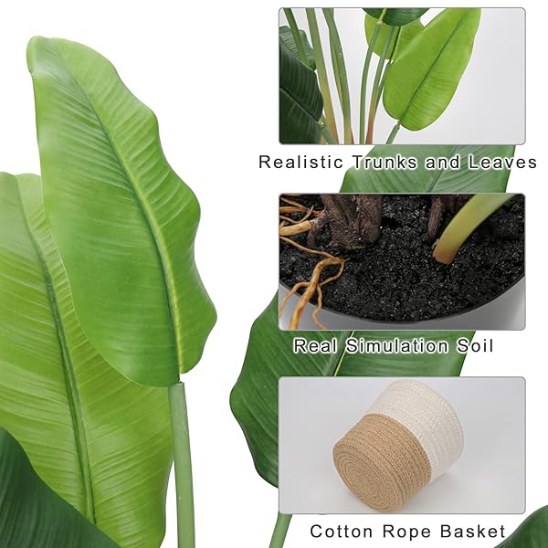 HOLLYONE 2PCS LARGE ARTIFICIAL BIRD OF PARADISE PLANT IN POT, 30″ FAKE PALM TROPICAL FERNS POTTED PLANTS, 2.6FT FAUX PLANTAIN BANANA LEAF PLANT FOR INDOOR OUTDOOR HOME GARDEN DECORATION
