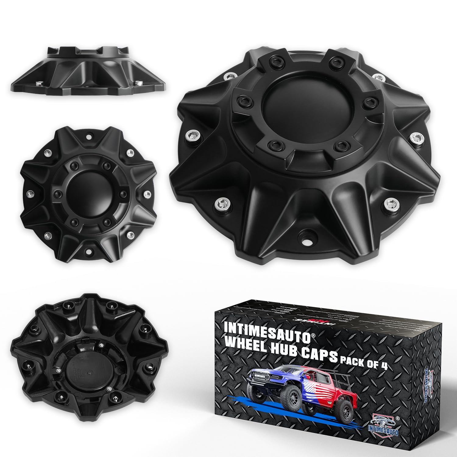 Photo 1 of InTimesAuto Wheel Center Hub Caps for Pro Comp 48 Series and Ballistic 845 Morax Replacement Hubcaps, Set of 4 Matte Black, Premium ABS Material, Recommended for Off-Road Tuning Enthusiasts