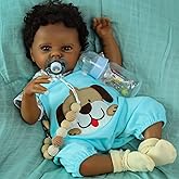 SCOM Realistic Reborn Baby Boy Black- 20 Inch African American Lifelike Newborn Real Life Baby Dolls with Clothes and Soft Body Toy Gift for Kids Age 3+
