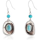 Wrangler Western Hat Drop Dangle Earrings for Women Country Statement Genuine Horsehair Turquoise Cowhide Retro Cowgirl Cowboy Jewelry