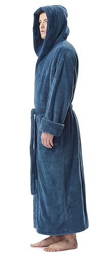 Arus Men's Hooded Fleece Long Robe, Ankle Length Turkish Bathrobe, Ocean,  XX-Large