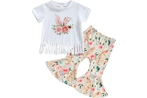 WYBZD Toddler Baby Girl Easter Outfit Bunny Rabbit Short Sleeve T-Shirt Tops Bell-Bottom Flared Pants Sets Clothes