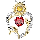 Iefil Sunflower Gifts for Women - S925 Sterling Silver Sunflower Heart Pendant Birthstone Necklace for Women, Anniversary Birthday Gifts for Wife, You Are My Sunshine Necklaces, Jewelry for Wife Mom