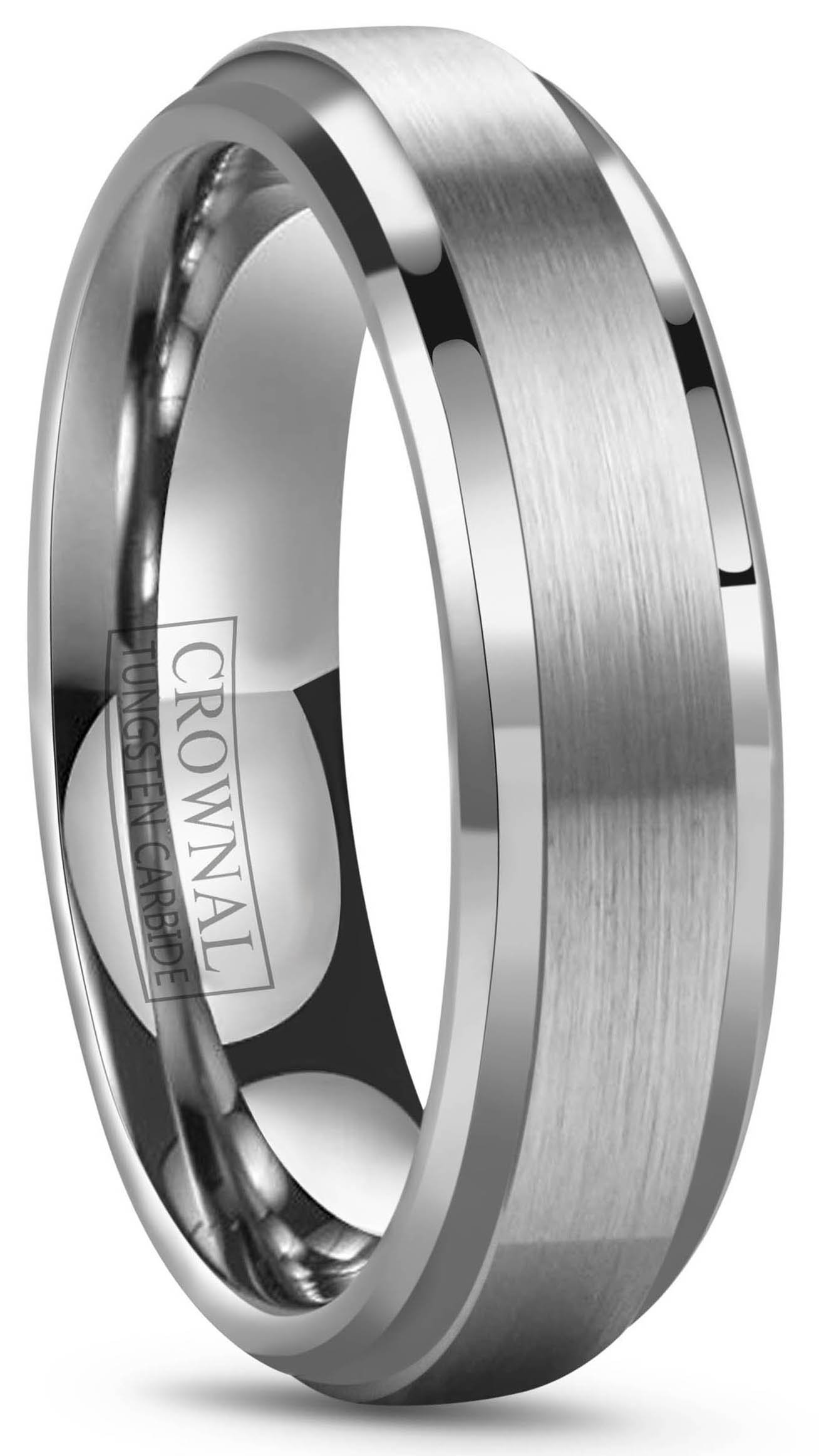 CROWNAL Anillo de boda de tungsteno de 0.236 in, 0.315 in, 0.394 in, para hombres y mujeres, borde biselado pulido, acabado cepillado mate, centro de ajuste cómodo, tamaño 5 a 17 (0.236 in, 9,5)