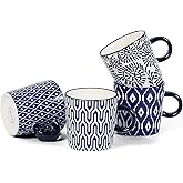 Selamica Ceramic 3.5 Oz Espresso Cups, Espresso Mugs 2.5 Inch Demitasse Cups, Mini Coffee Cups for Latte Mocha Lungo Tea, Set of 4, Vintage Blue
