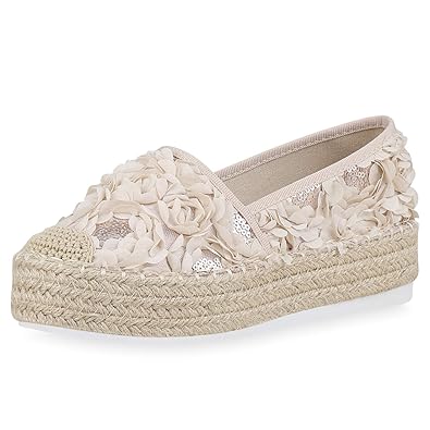 SCARPE VITA Damen Slippers Espadrilles mit Plateau Bast Pailletten