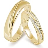 Meissa Promise Rings for Couples His and Her Wedding Ring Band 925 Sterling Silver 2Pcs Engagement Marriage Rings Set Custom Personalized Engravable Matching Rings Gold Plated Size 6-11