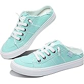Obtaom Women Canvas Mules Memory Foam Clipper Fashion Sneakers Comfortable Slip-On Mule Backless Holiday Shoes