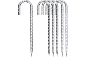 QNLONG Rebar-Stakes-12-Inch, Ground Stakes Heavy Duty for High Winds Galvanized Anti-Rust J Hook 6pcs Metal Stakes for Ground Heavy Duty Ground Anchors for Garden Dog Fence Chicken Coop Water Pipe