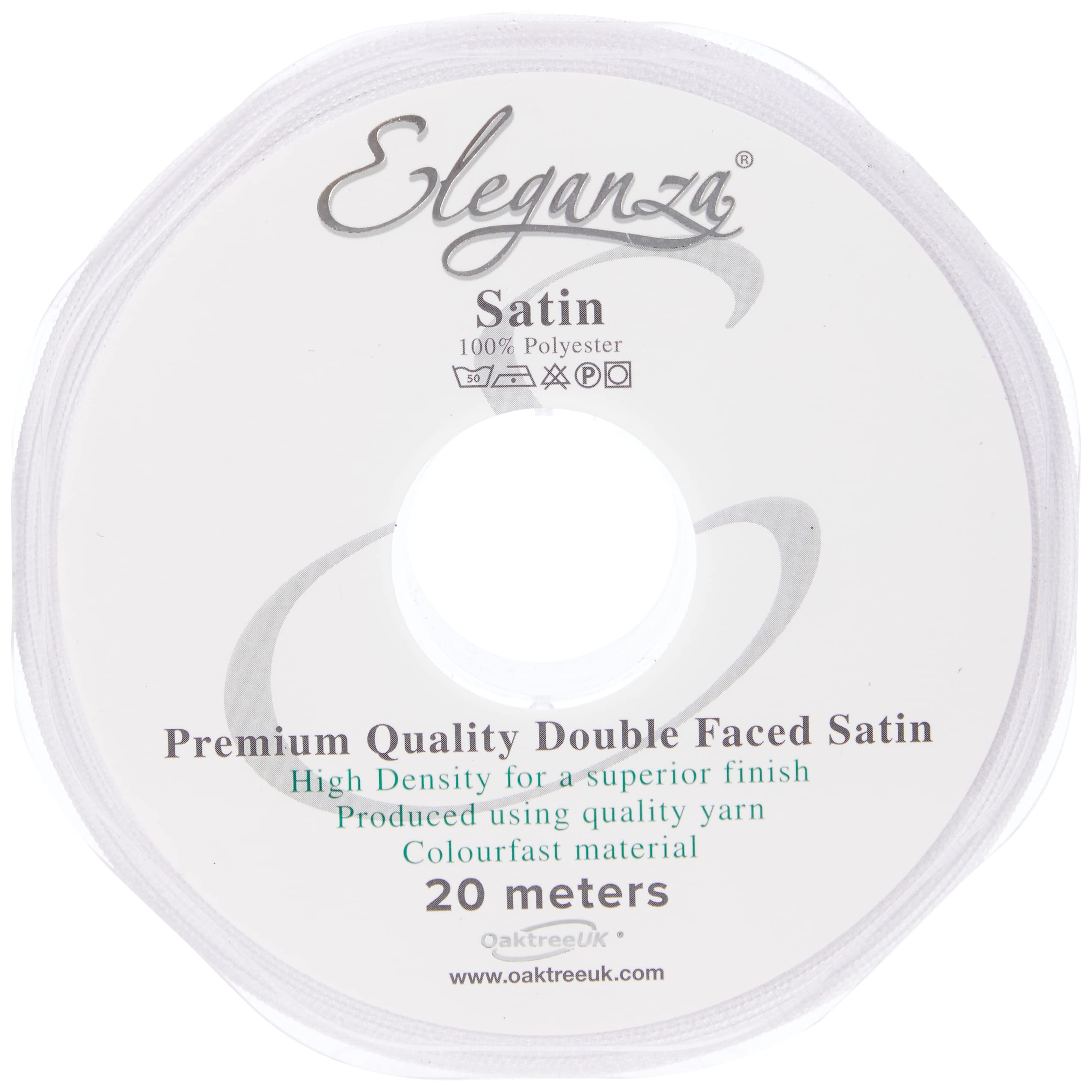 Eleganza Double Faced Satin 15mm x 20m White No.01