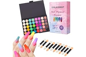 COLAYERIST 40 Colors Nail Pigment Powder for Nails, Professional Nail Pigment Powder Palette with Neon Shades for Gradient, Ombre & Bold Manicure, Nail Art Supplies for Home and Salon DIY