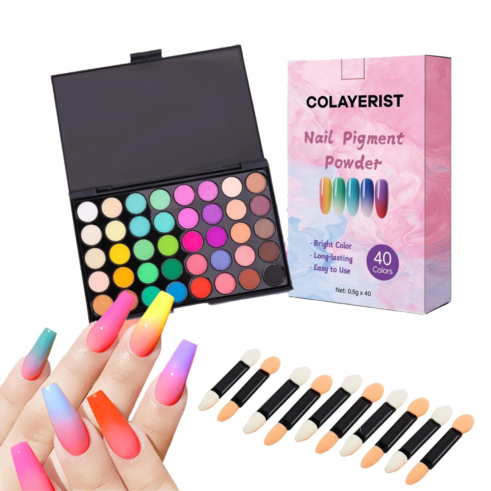 Photo 1 of COLAYERIST 40 Colors Nail Pigment Powder for Nails, Professional Nail Pigment Powder Palette with Neon Shades for Gradient, Ombre & Bold Manicure, Nail Art Supplies for Home and Salon DIY