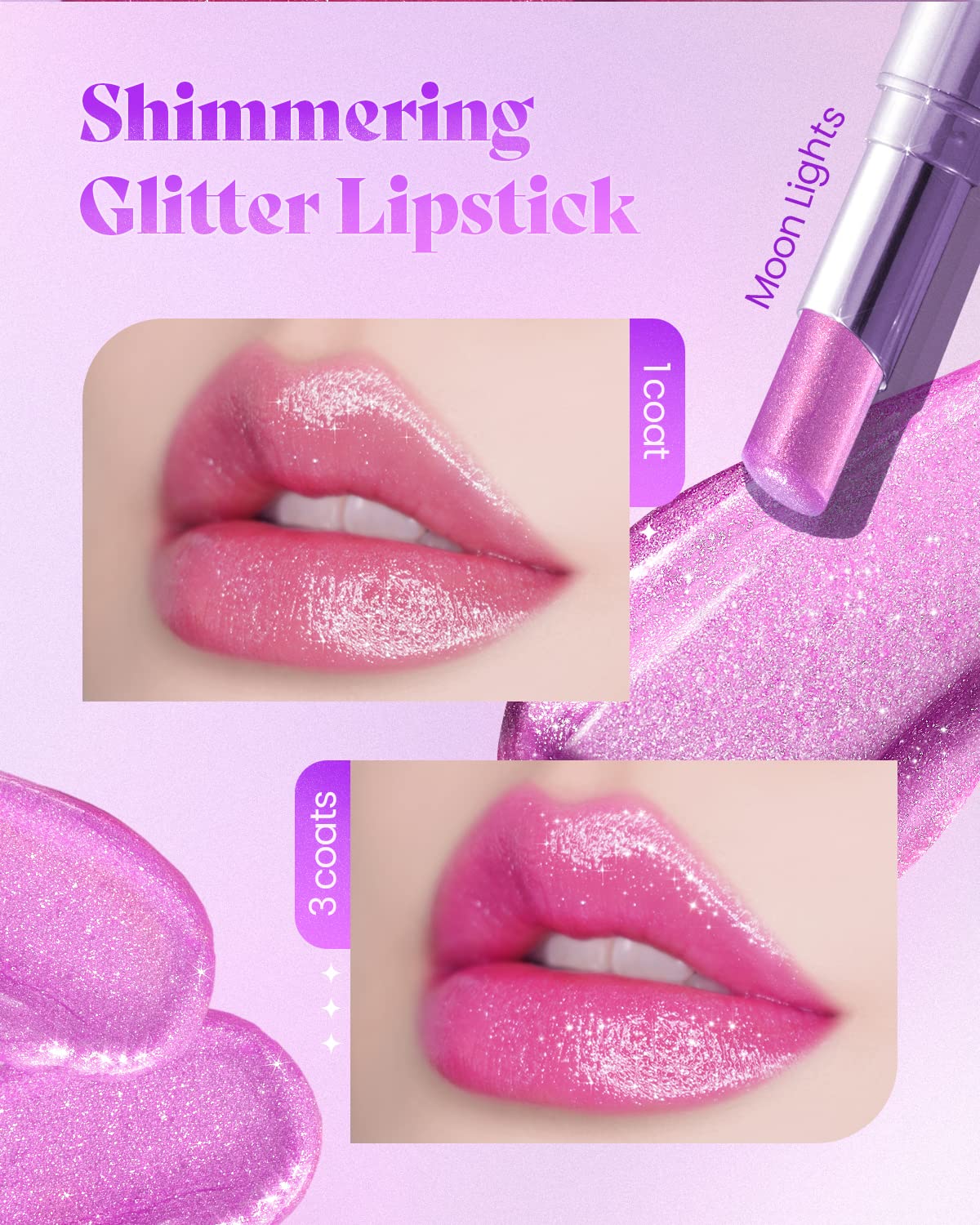 AMTS Tinted Lip Balm - Moon Lights | Hydrating Glitter Lipstick | Pearl Shimmering Daily Lip Makeup for dry, cracked, chapped lips | korean beauty Moisture Lip Tint