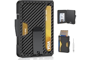 ZALVEX Wallet for Men, RFID Blocking Mens Wallet with Money Clip, Minimalist Slim Pop Up Card Wallet, Compact Bifold Wallet Smart Metal Credit Card Holder with ID Window, Front Pocket Wallet (Carbon)
