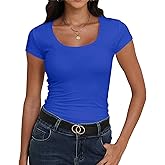 Roselux Women's Scoop Neck Short Sleeve Fitted Shirts Summer Casual Stretchy Basic T-Shirt Tops