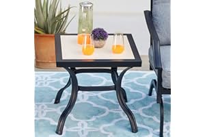 PatioFestival Patio Bistro Table with Square Porcelain Tabletop Outdoor Furniture with All Weather Steel Frame