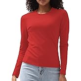 Cotton Long Sleeve Tee Shirts for Women Slim Fit Tshirts Basic Tops Tight Crewneck Layering Undershirts