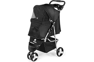 Wedyvko Dog Stroller, Pet Stroller for Small Dogs Cats, Up to 33 LBS with Storage Basket & Cup Holder, Black