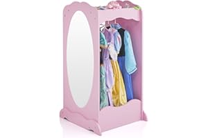 Guidecraft Dress Up Cubby Center – Pink: Toddler Clothing and Shoes Armoire, Dresser with Mirror & Side Hooks - Kids' Room Furniture and Costume Storage