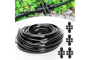 Bonviee 50FT 5/16" Drip Irrigation Tubing and 4 Packs 4-Way Quick Coupler, Push-to-Connect Fittings- DIY Garden Irrigation System, Misting, or Blank Distribution Tubing for Any Gardening Project