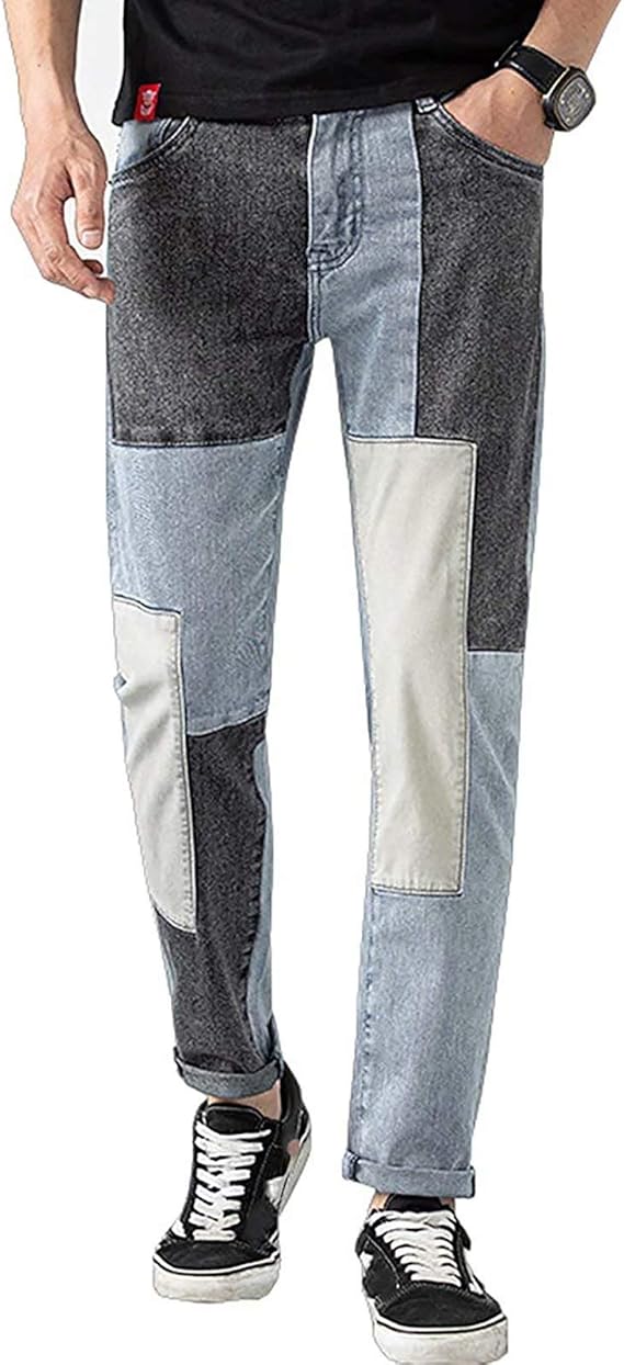 DQAW Herren Patchwork Jeans Casual Relaxed Fit Jeanshose Denim Hosen