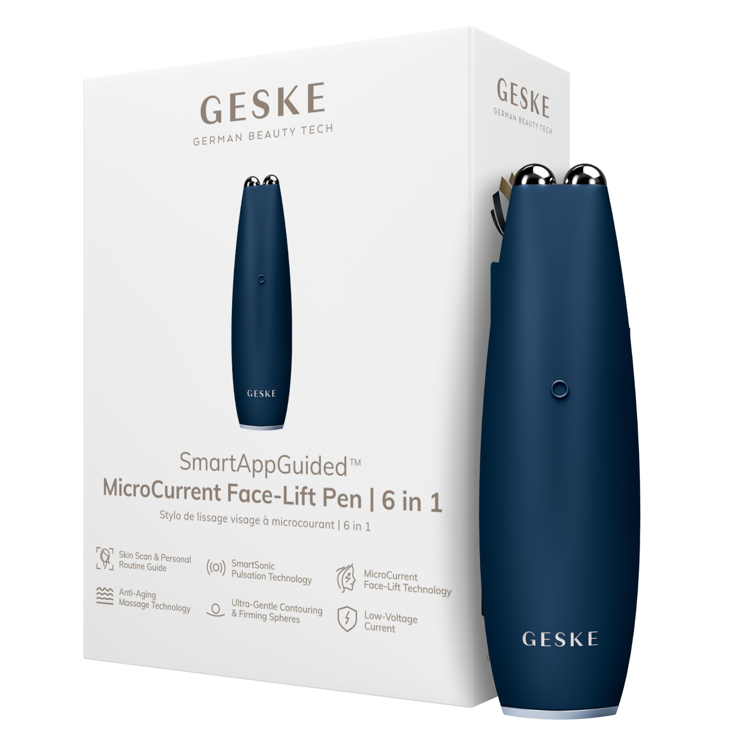 GESKE SmartAppGuided™ MicroCurrent Face-Lift Pen | 6 in 1 | Anti-aging device | Instant face lift | Skincare tool | Remove wrinkles for firm & youthful skin | Advanced smoothing facial firmer