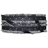 HiiFeuer Nordic Viking Barbarian Wide Belt, Medieval Artificial Fur Waist Armor, Vintage Corset Faux Leather Belt for LARP