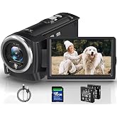 Camcorder Video Camera QHD 2.7K 56MP 16X Digital Zoom Vlogging Camera | 2.8" 270&deg; Rotatable Screen Camcorder, Built-in LED Fill Light Camcorder for YouTube with 16GB Card and Two Batteries
