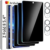 Arshek 3 Pack Privacy Screen Protector for Samsung Galaxy Z Fold 8 Tempered Glass + 2 Pack Camera Lens Protector, True 25&deg;Anti Spy, 9H Hardness, Fingerprint Unlock, Case Friendly Bubble-Free