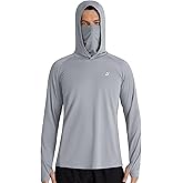 Roadbox Men's UPF 50+ Hooded Fishing Shirts Long Sleeve Sun Protection Hoodie, Hiking Running Swimming Rash Guard with Mask
