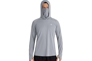 Roadbox UPF 50+ Sun Hoodie Men, Long Sleeve UV Protection Fishing Shirts with Mask, Lightweight Rash Guard for Hiking Outdoor
