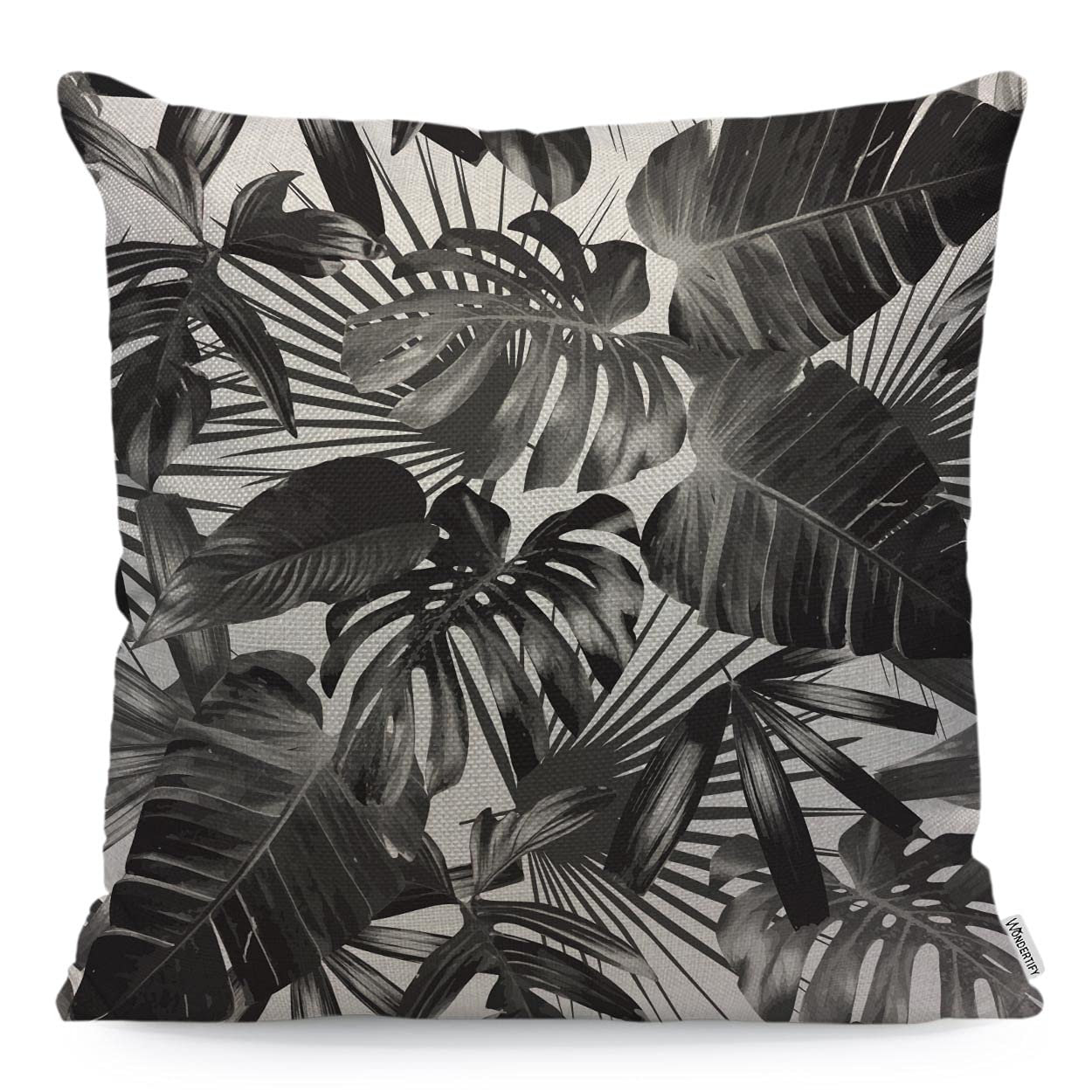 WONDERTIFY Palm Leaves Cushion Cover Tropical Banana Leaf Decorative Throw Pillow Covers For Couch, Bed Sofa Pillows Case Black White 45X45 Cm