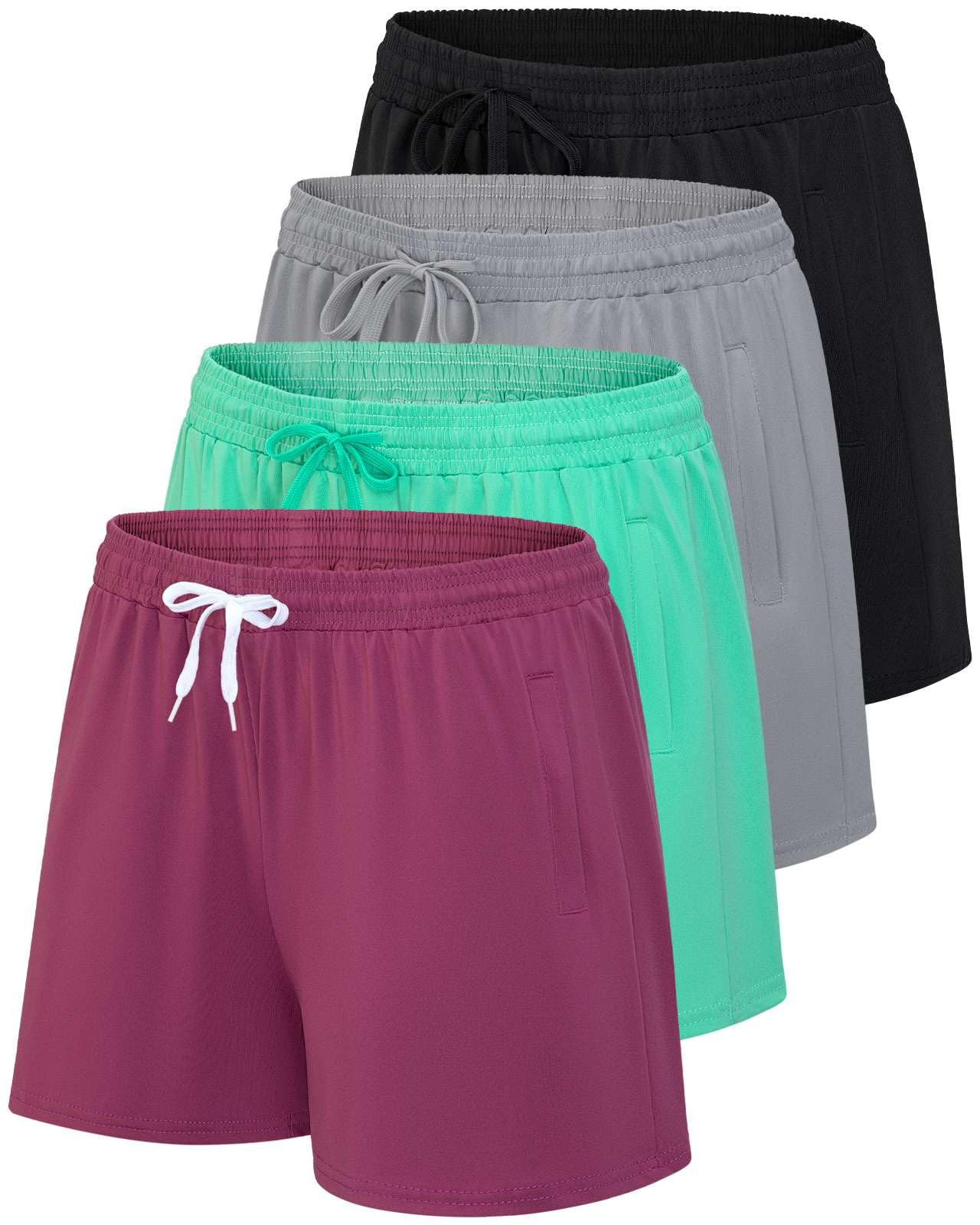 Photo 1 of (missing one pair) Real Essentials 4 Pack: Womens Athletic Dry-Fit Lounge Shorts with Zipper Pockets (Available in Plus Size) size medium