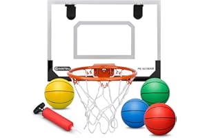 Pro Indoor Mini Basketball Hoop for Kids Adults, Over Door Wall Mount Basketball Hoop Toy with 4 Rubber 6 Inch Balls, Electro