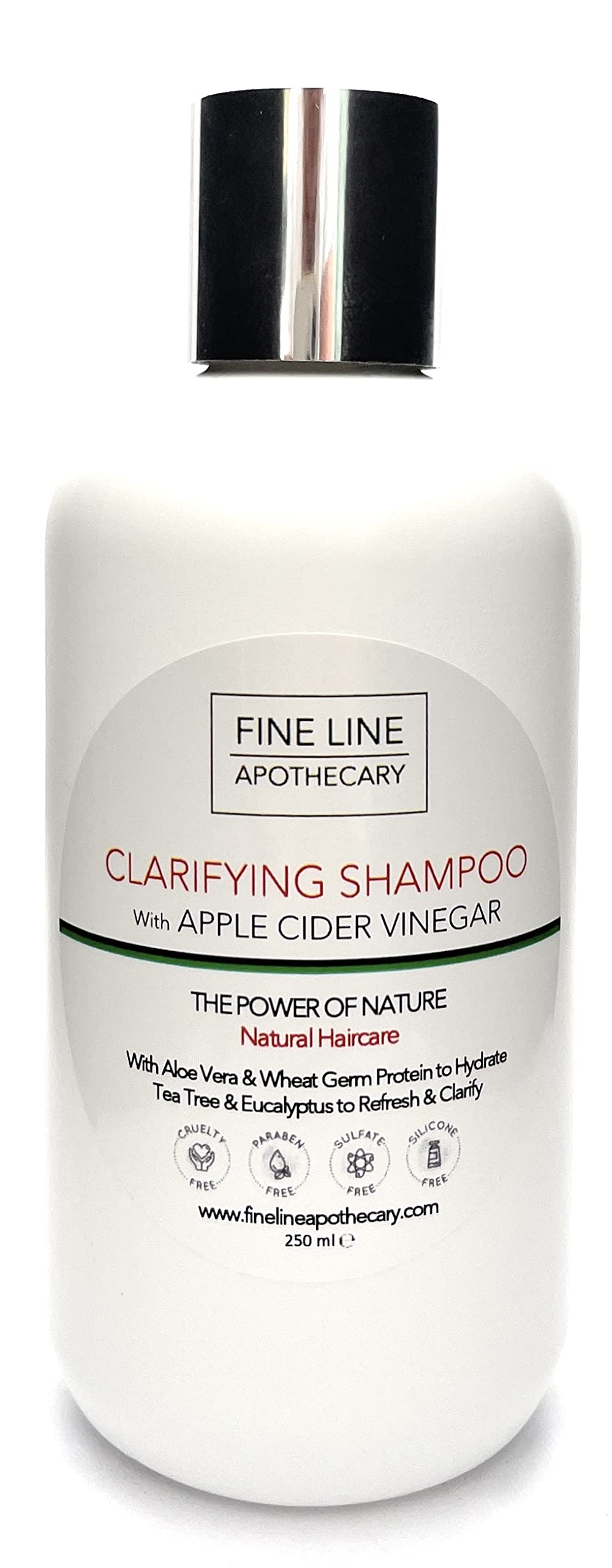 Fine Line Apothecary Natural Clarifying Shampoo – With Apple Cider Vinegar, Tea Tree & Eucalyptus – pH 5.5 Balanced for Sensitive Scalps – Sulfate & Paraben Free – 250ml