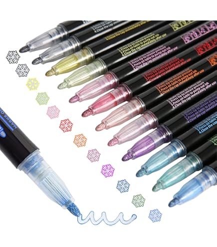 Tuzuaol Shimmer Markers - 12 Color Double Line Outline Pens For Art & Crafts | Metallic Self-Outlining Markers