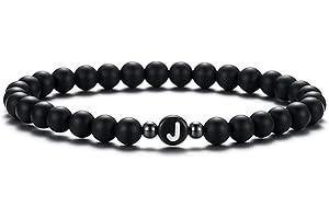 XIA YAN 6mm Black Onyx and White Howlite Handmade Letter Beads Bracelets for Women Men Initial Bracelets Gifts for Women (Couples Bracelets,Friendship Bracelets)