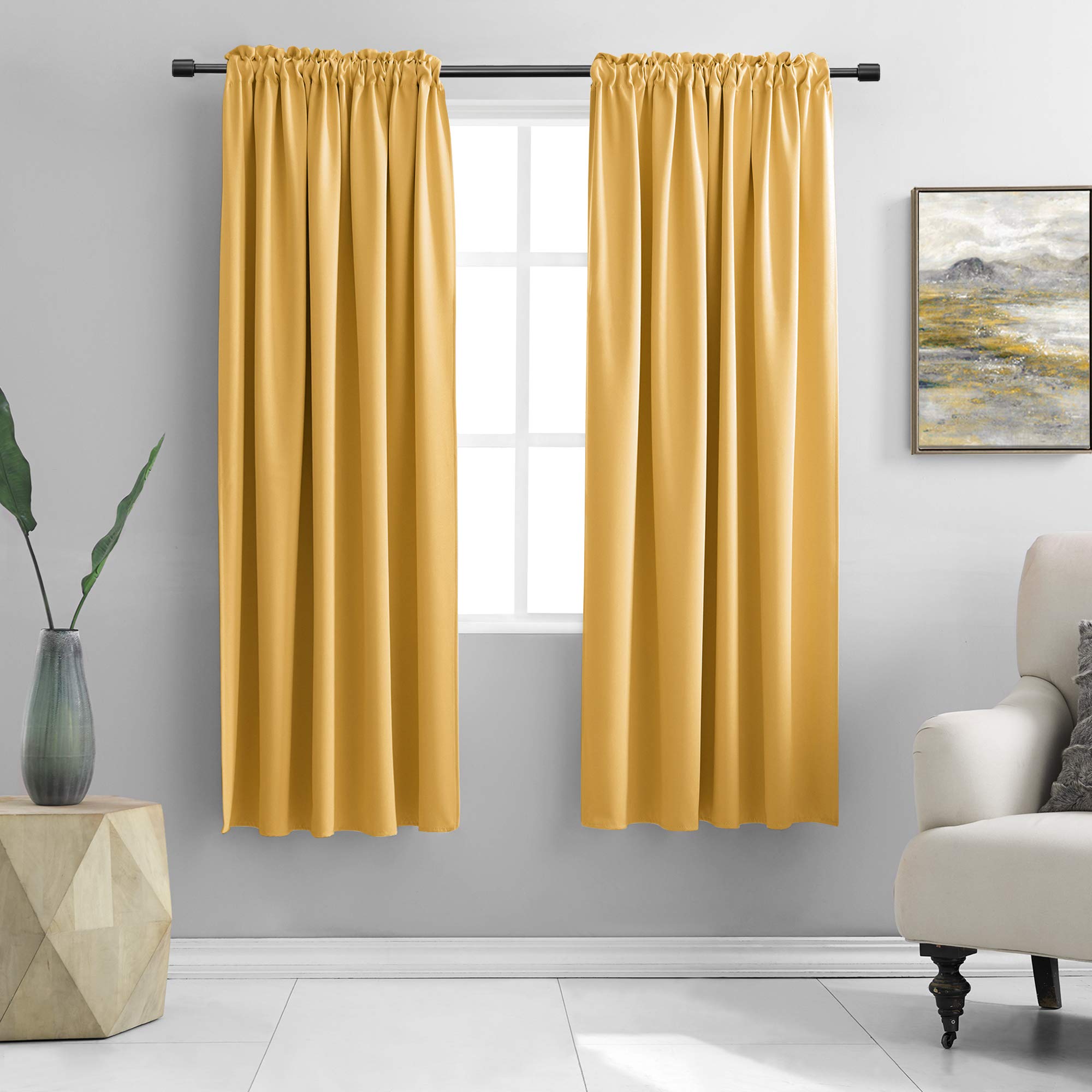 DONREN 72 Inch Length Curtains for Living Room Blackout Curtain Panels with Rod Pocket (Gold Yellow,2 Panels)