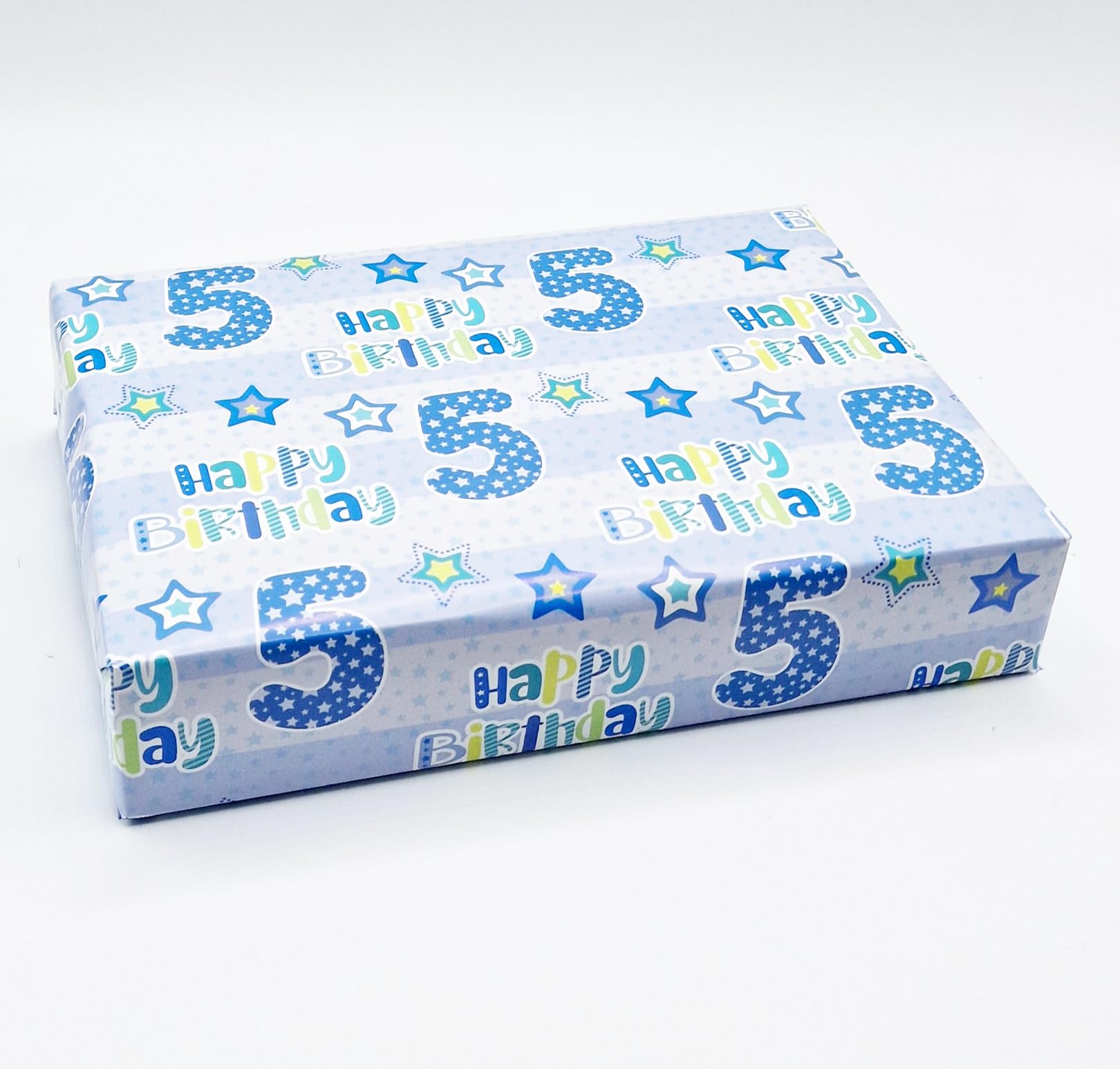 2 Sheets + 2 Gift Tags 5th Birthday Boy Blue Wrapping Paper Age 5 Cute Birthday Gift wrap Blue (PA)