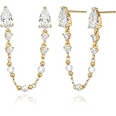 LOYATA Double Piercing Chain Earrings for Women-Dainty Gold Dangle Drop Earrings Trendy 14K Gold Plated CZ Hypoallergenic Long Chain Earring Weddings Jewelry Gifts for Women