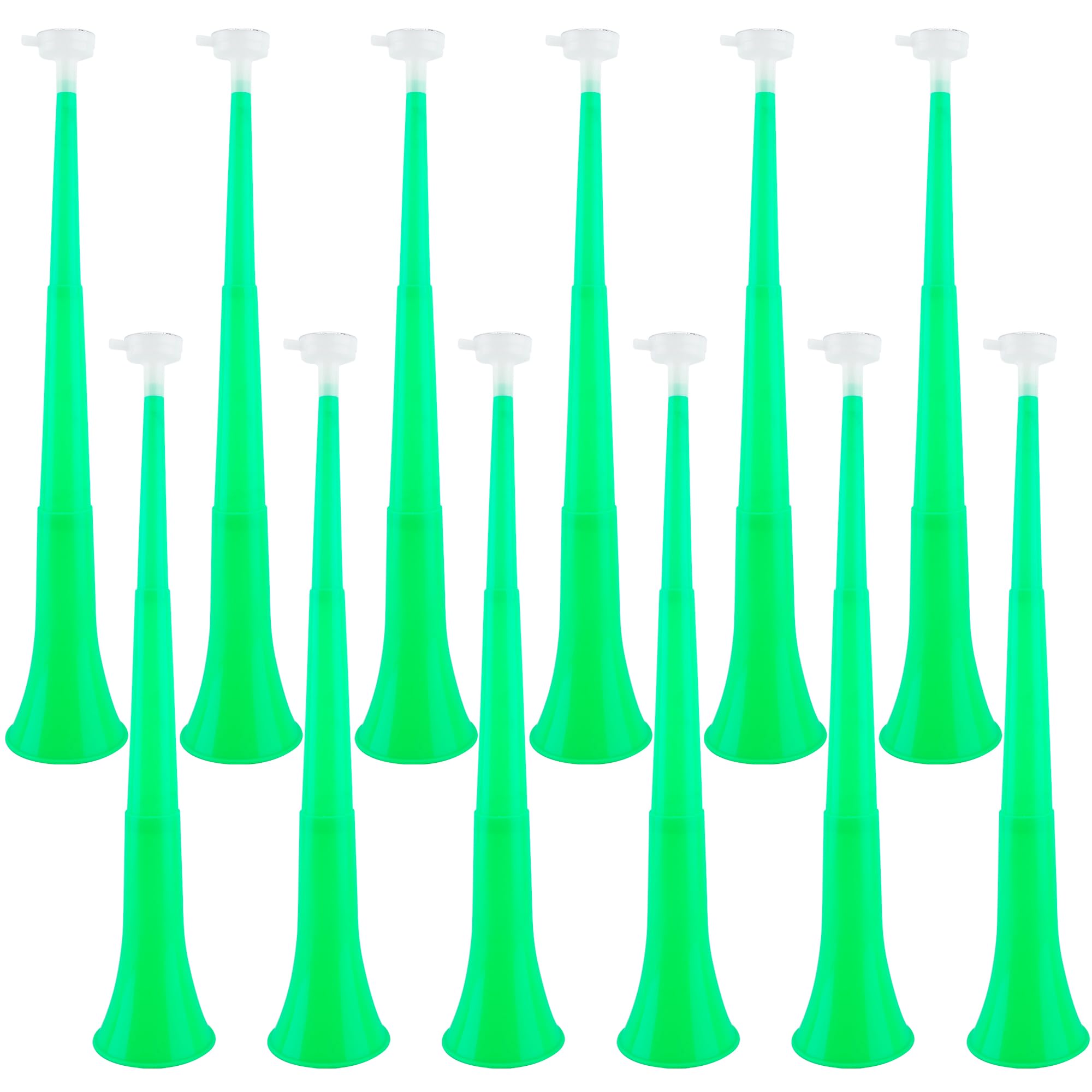 Hoarost 12 Pcs 24 Inch Collapsible Stadium Plastic Trumpet Horn Vuvuzela Blow Horn Noisemakers for Sporting Events Campus Sports Meet Themed Party Supplies (Green)