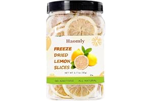 Haomly Freeze Dried Lemon Slices -90g/3.17oz -100% Natural Dehydrated Lemons-Dehydrated Fruit Slices for Cocktails Garnishes/Drinks/Teas/Decor-No Sugar Added-No Additives