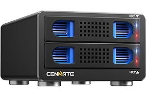 CENMATE Aluminum Dual Bay Hard Drive RAID Enclosure with Cooling Fan for 2.5“/3.5" SATA HDD/SSD with USB A/C 3.0, Tool-Free HDD Enclosure, 4 RAID Mode(Support RAID 1/0/JBOD/NORMAL)