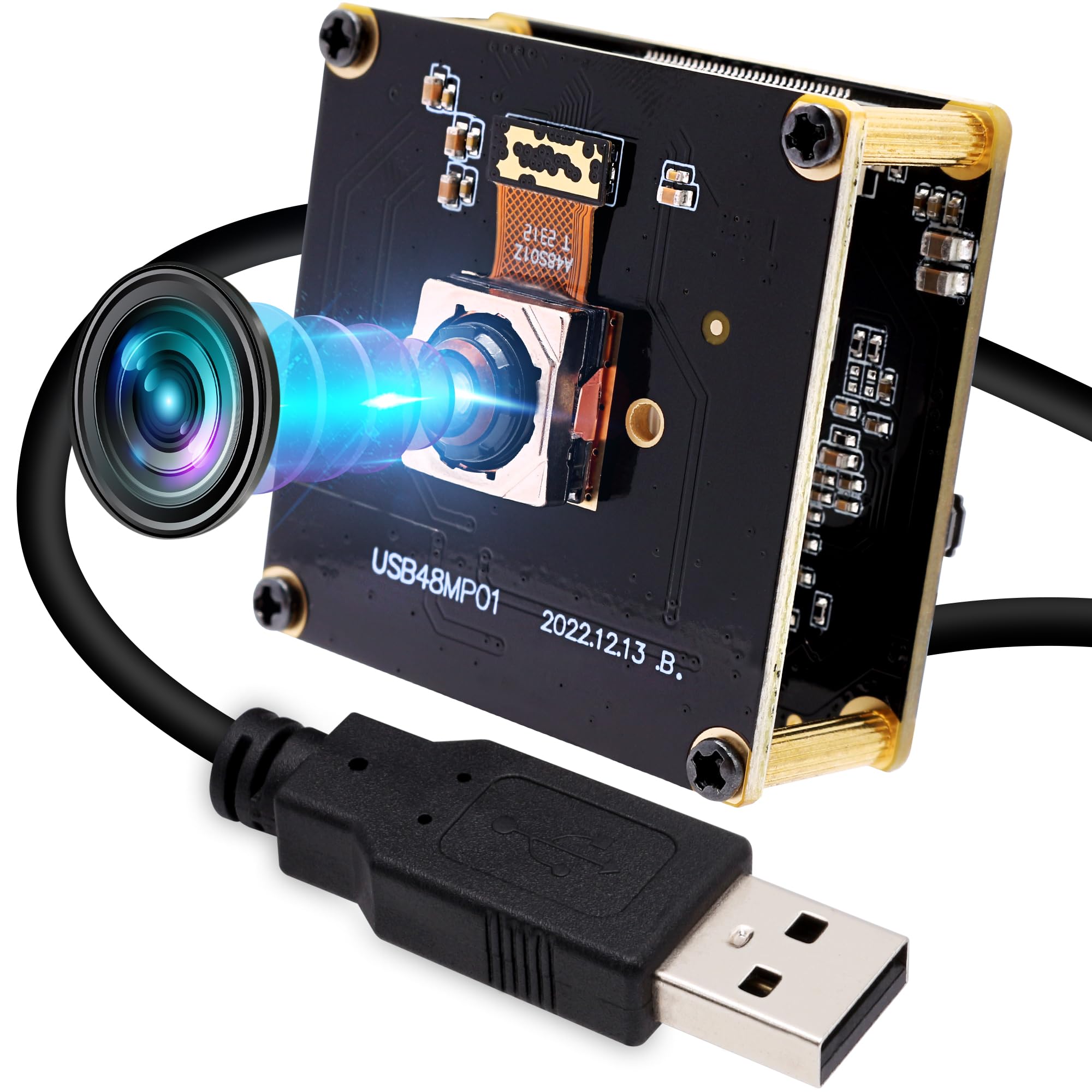ELP 48MP USB Camera Module Fast Auto Focus USB Camera No Distortion 70 Degree Lens Webcam UVC USB 2.0 Industrial Camera 8000 x 6000 USB Camera for Laptop PC Jetson NA
