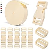 BEYOURD 1 inch Buckles and Strap Set: 10 yards Polyester Webbing Strapping, 6 pack Dual Adjustable Side Release Plastic Buckles, 12 PCS Tri-Glide Slider Clips for DIY Projects, Cream