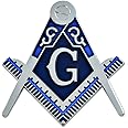Square & Compass Masonic Auto Emblem - [Silver & Blue][3'' Tall]
