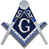 Square &amp; Compass Masonic Auto Emblem - [Silver &amp; Blue][3'' Tall]